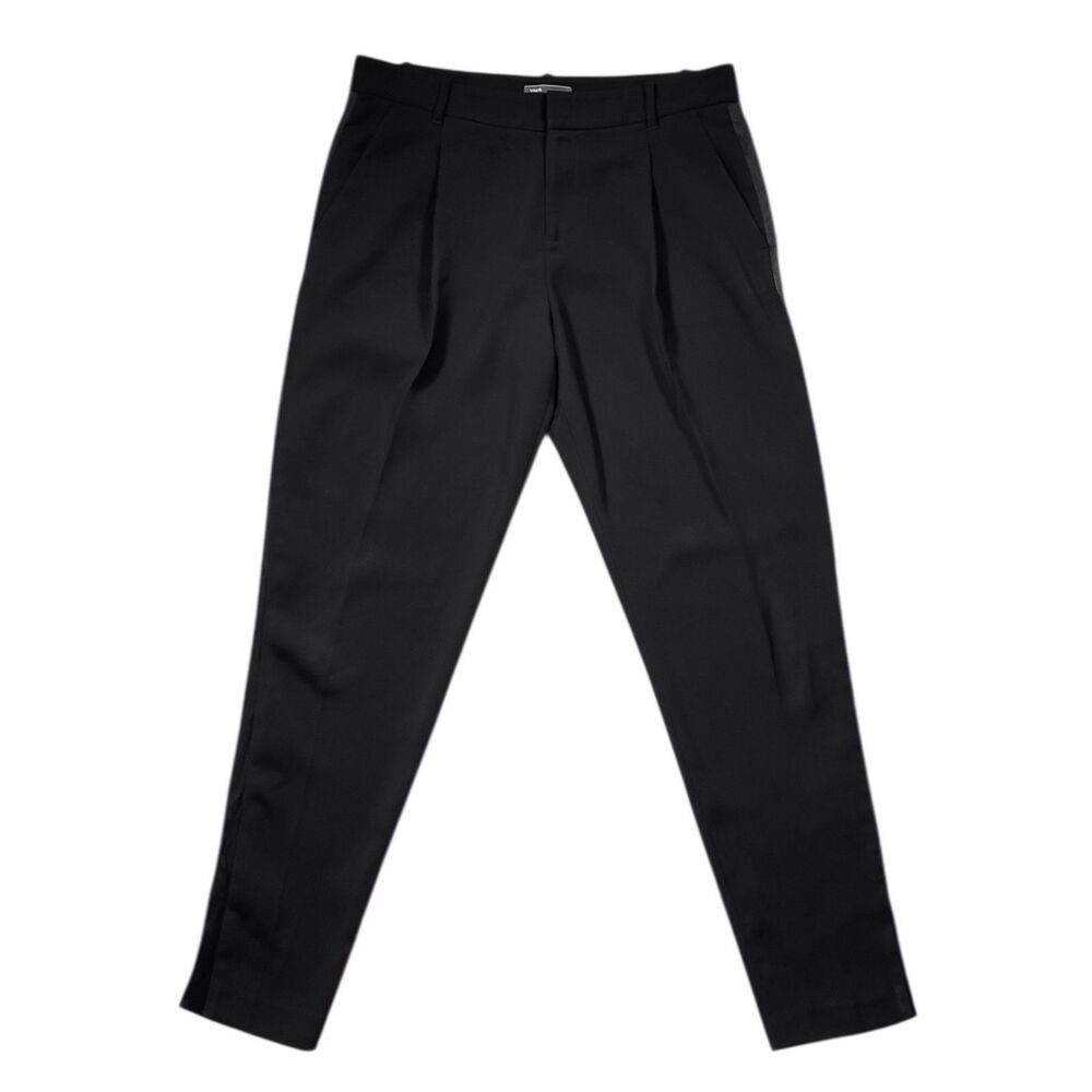 Vince Women’s Pants 6 Black Pleated Satin Side Stripe Tapered Mid Rise Slim Fit